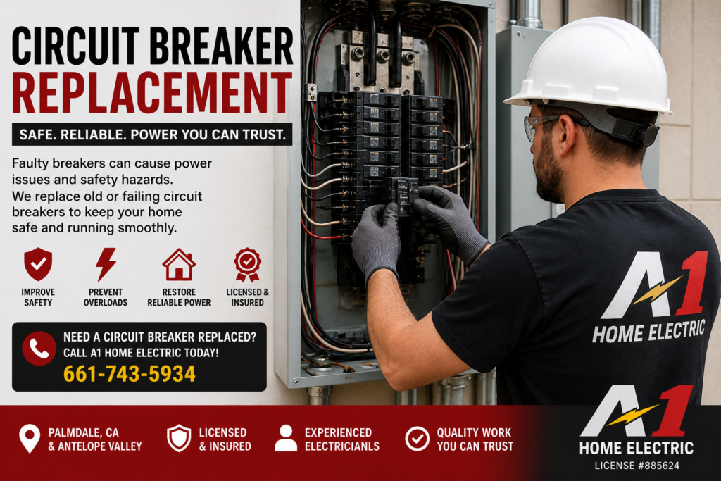 Circuit Breaker Replacement in Palmdale CA 1 Circuit breaker replacement in Palmdale CA by licensed electrician A1 Home Electric