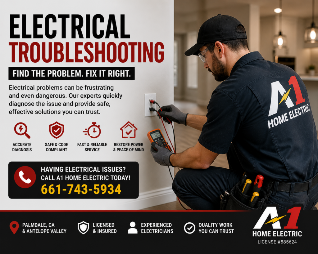Electrical troubleshooting in Palmdale CA by licensed electrician A1 Home Electric