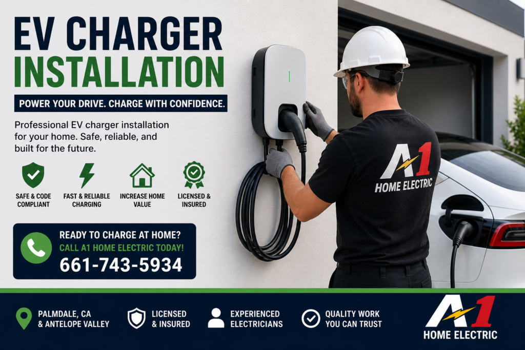 EV charger installation in Palmdale CA by licensed electrician A1 Home Electric