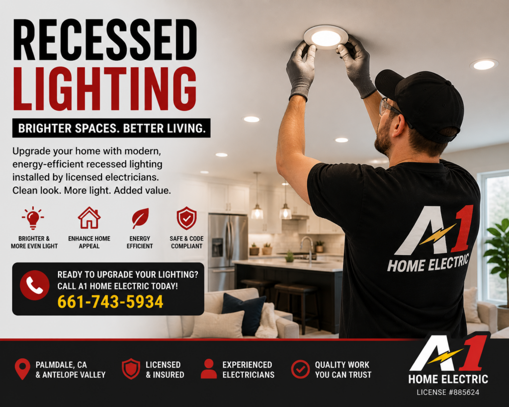 Recessed lighting installation in Palmdale CA by licensed electrician A1 Home Electric